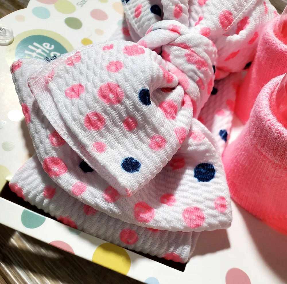 Little Me Pink Polka Dot Infant Bootie and Headband Set